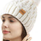 Women Winter Pompom Beanie Hat Fleece Lined Warm Hats, Thick Slouchy Snow Knit Crossed Cap for Ladies…